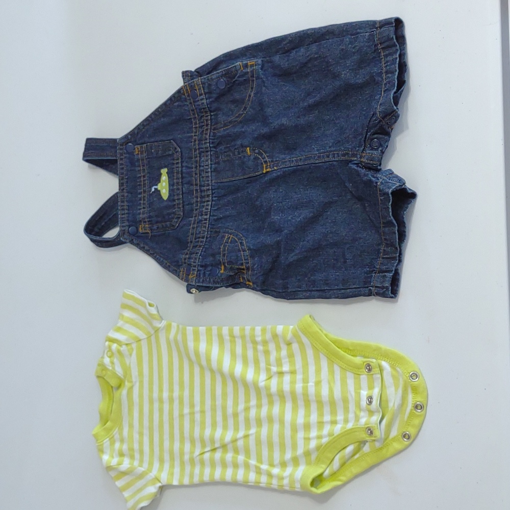 Carters Just One You 9 M 2 pc denim shortall onesie tee shirt overall bibs